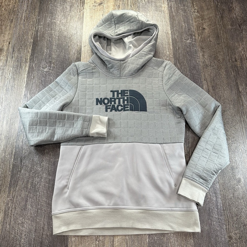 The North Face Half Done Quilted Pullover Hoodie Gray Center Logo Women's Size M